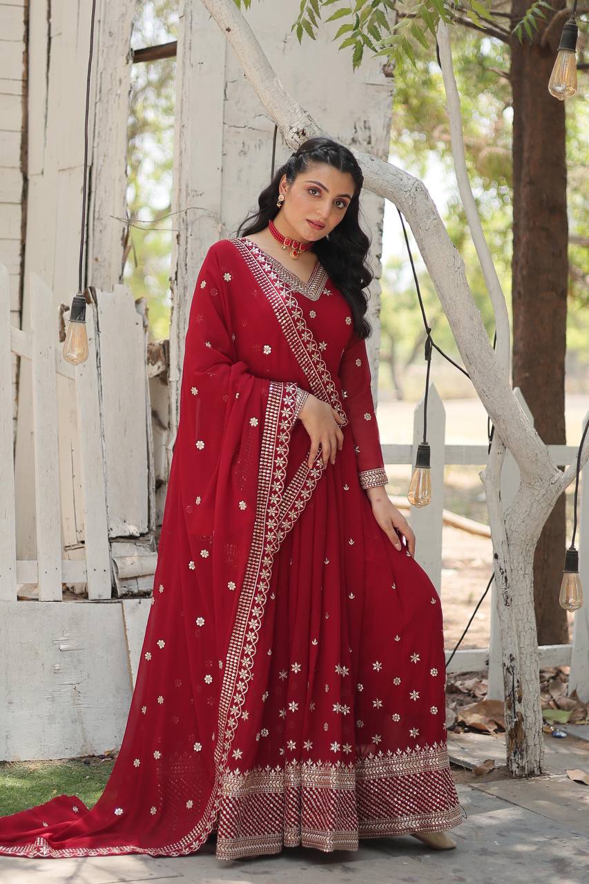 Ekantha red Embroidered suit set