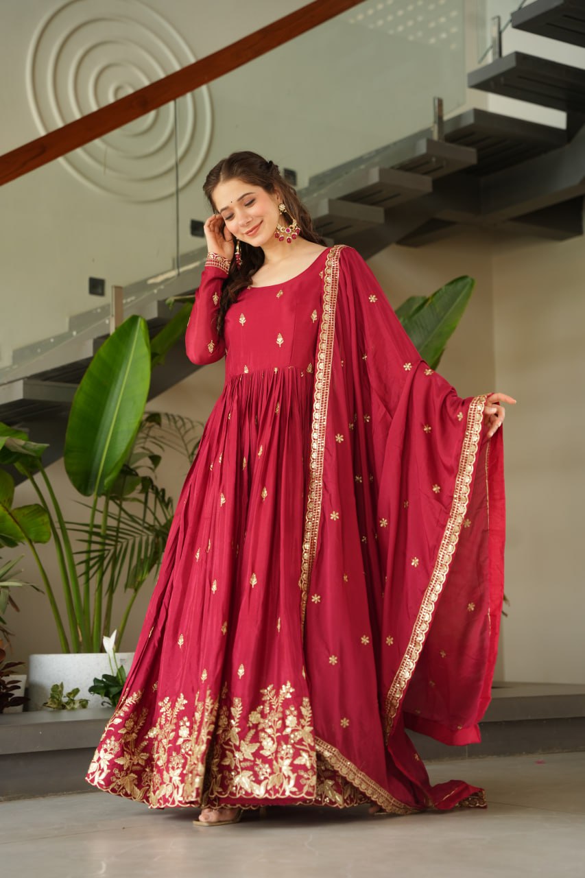 Vamika red colour Embroidery Zari Sequins-work suit set