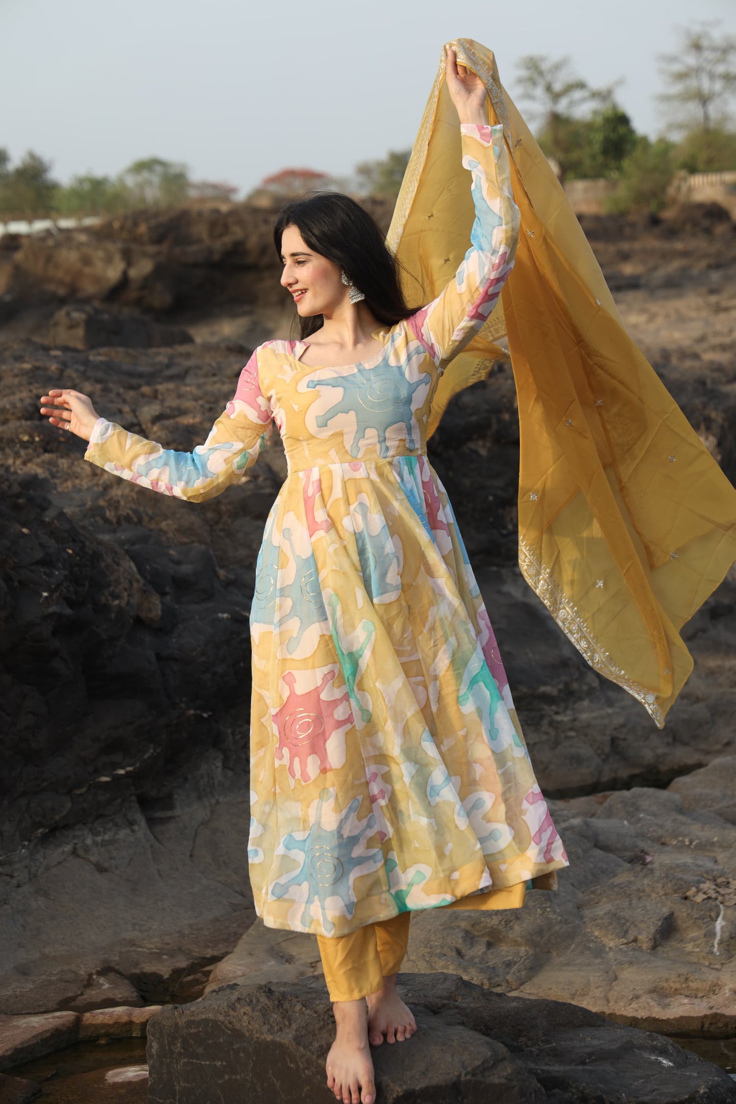 CORONA'S COLOURED ANARKALI SUIT SET