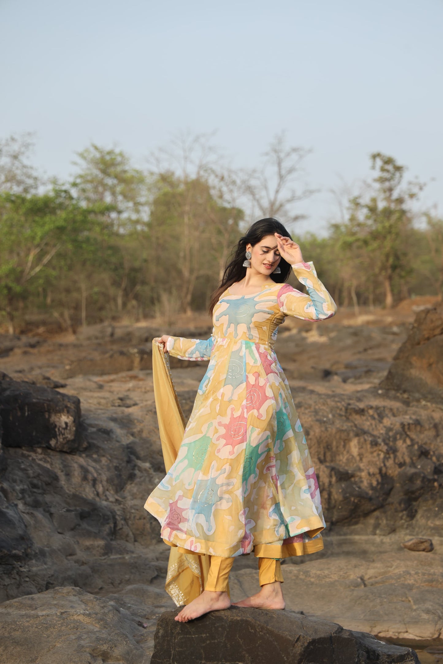 CORONA'S COLOURED ANARKALI SUIT SET