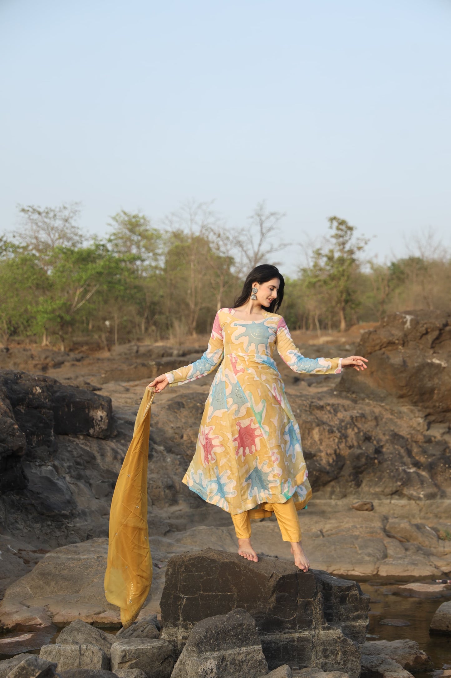 CORONA'S COLOURED ANARKALI SUIT SET