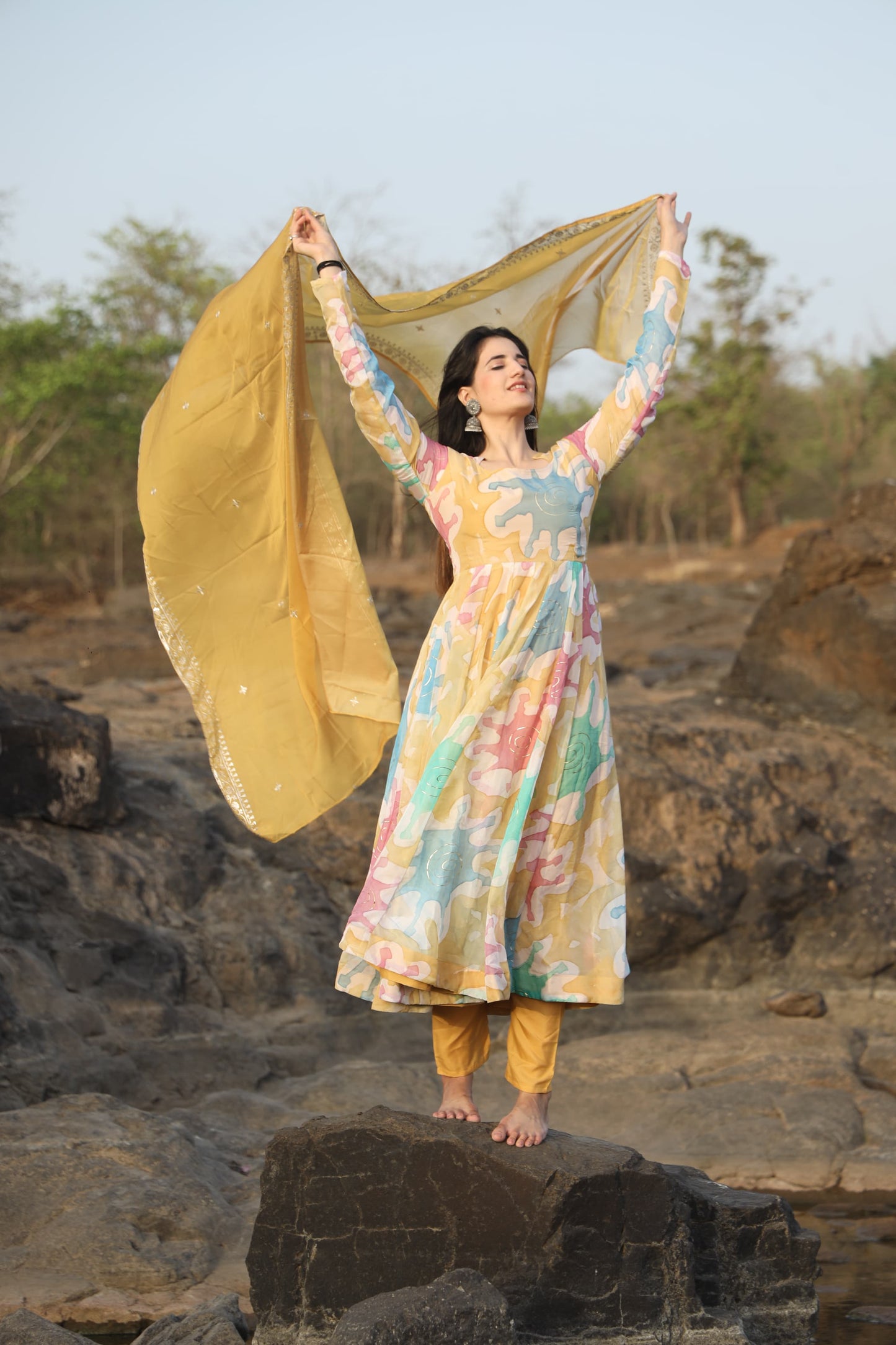 CORONA'S COLOURED ANARKALI SUIT SET