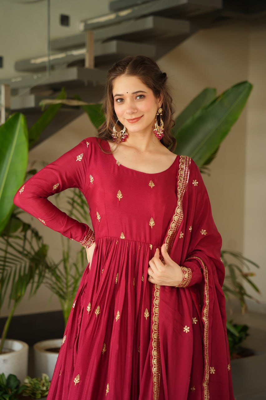 Vamika red colour Embroidery Zari Sequins-work suit set