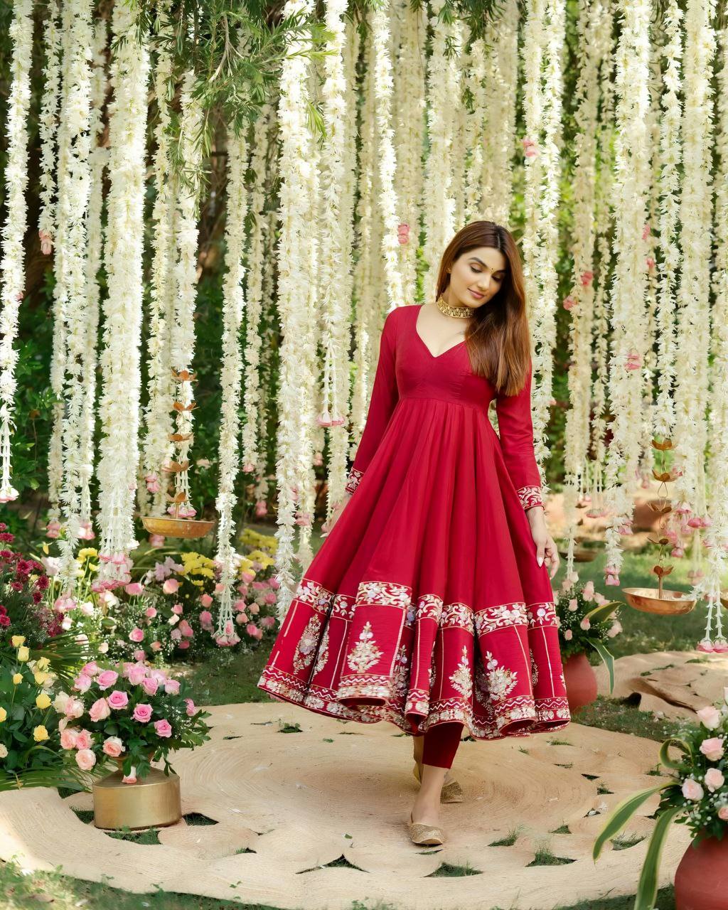 DEVANGANA RED HEAVY ANARKALI SUIT SET