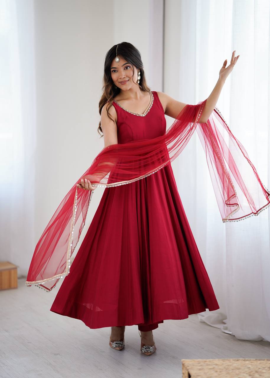 KASTURI MAROON ANARKALI SUIT SET