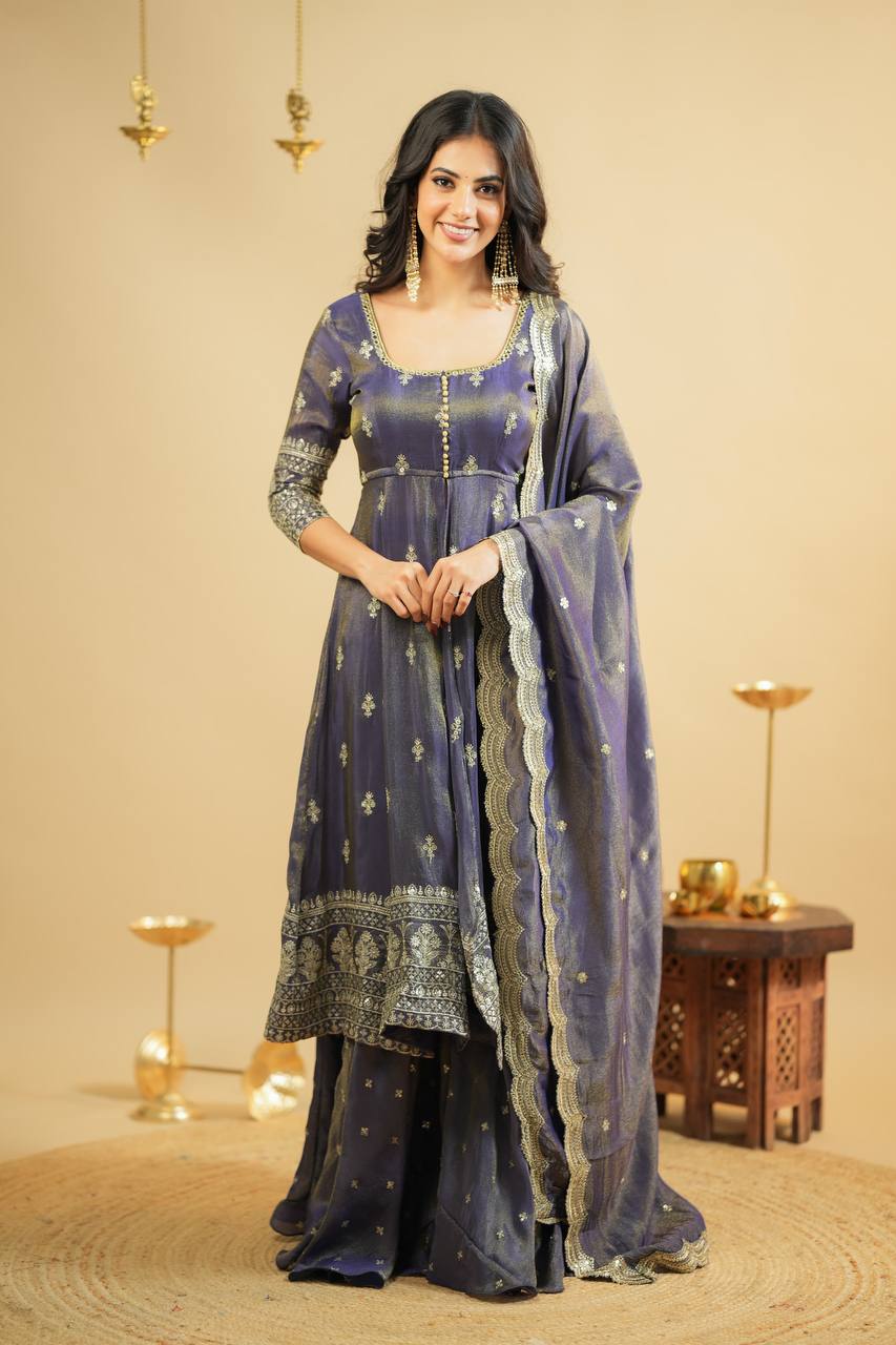 KRUSHNAVI GREY COSMO SLIT ANARKALI SUIT SET