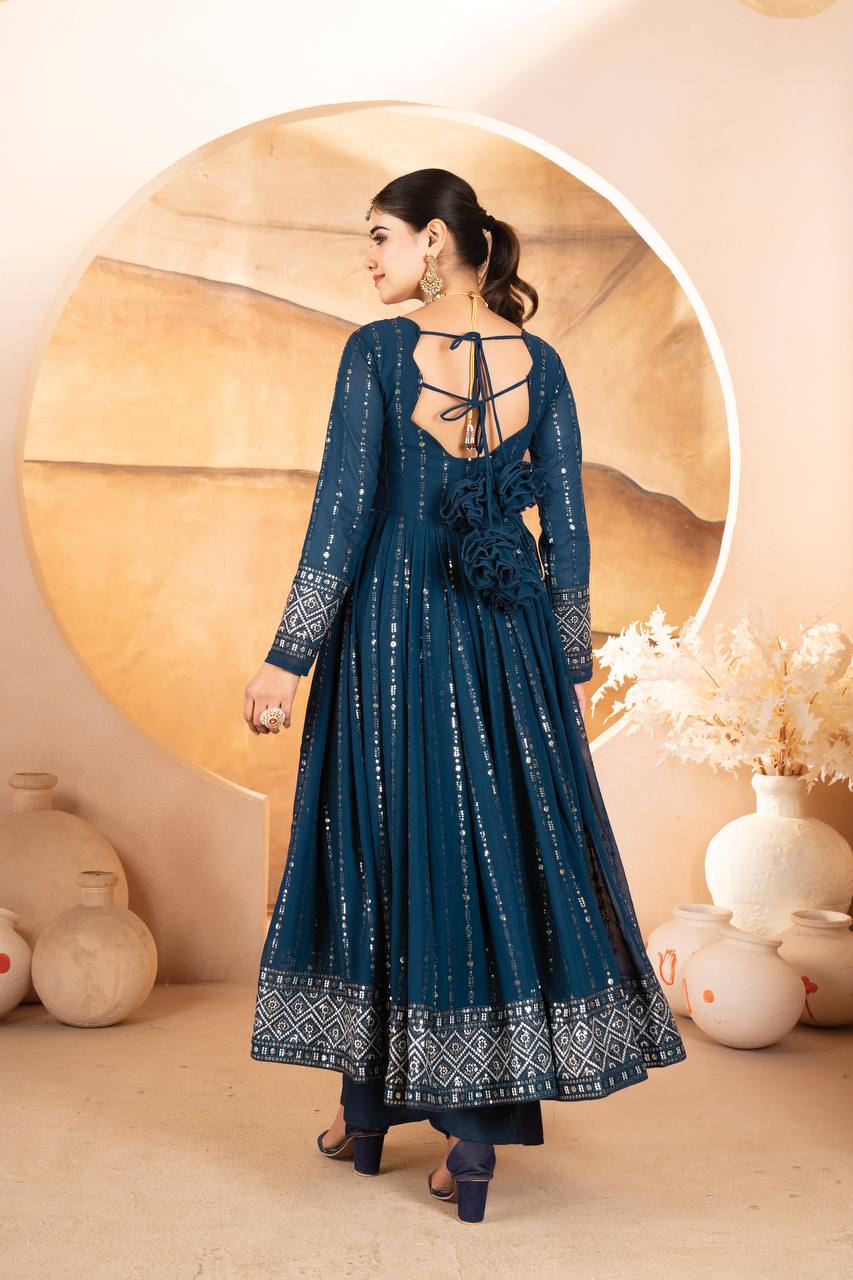 NOOR BLUE ANARKALI SUIT SET