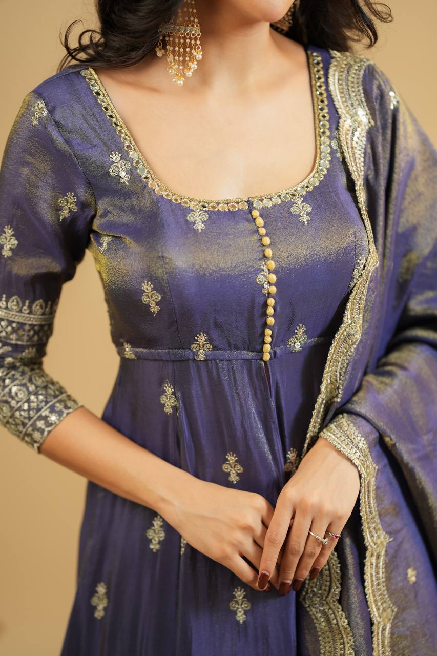 KRUSHNAVI GREY COSMO SLIT ANARKALI SUIT SET