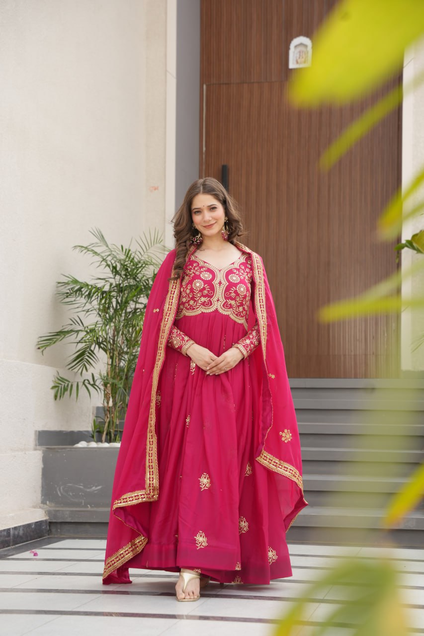 TISHYA PINK COLOUR ANARKALI SUIT SET