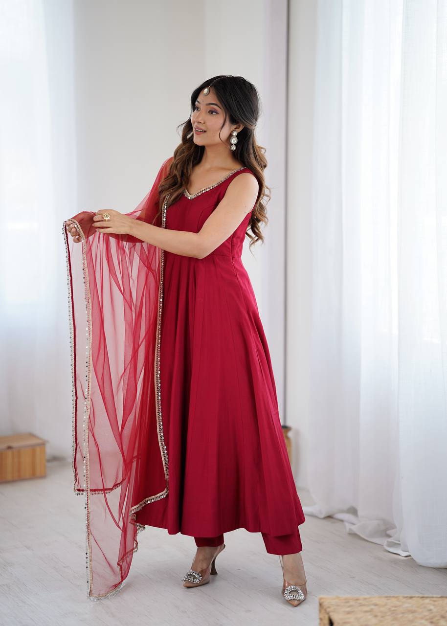 KASTURI MAROON ANARKALI SUIT SET