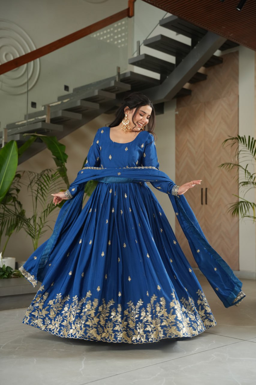 Vamika blue colour Embroidery Zari Sequins-work suit set