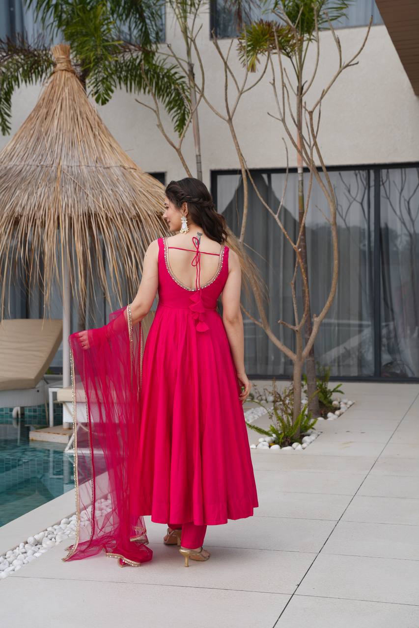 KASTURI RANI PINK ANARKALI SUIT SET