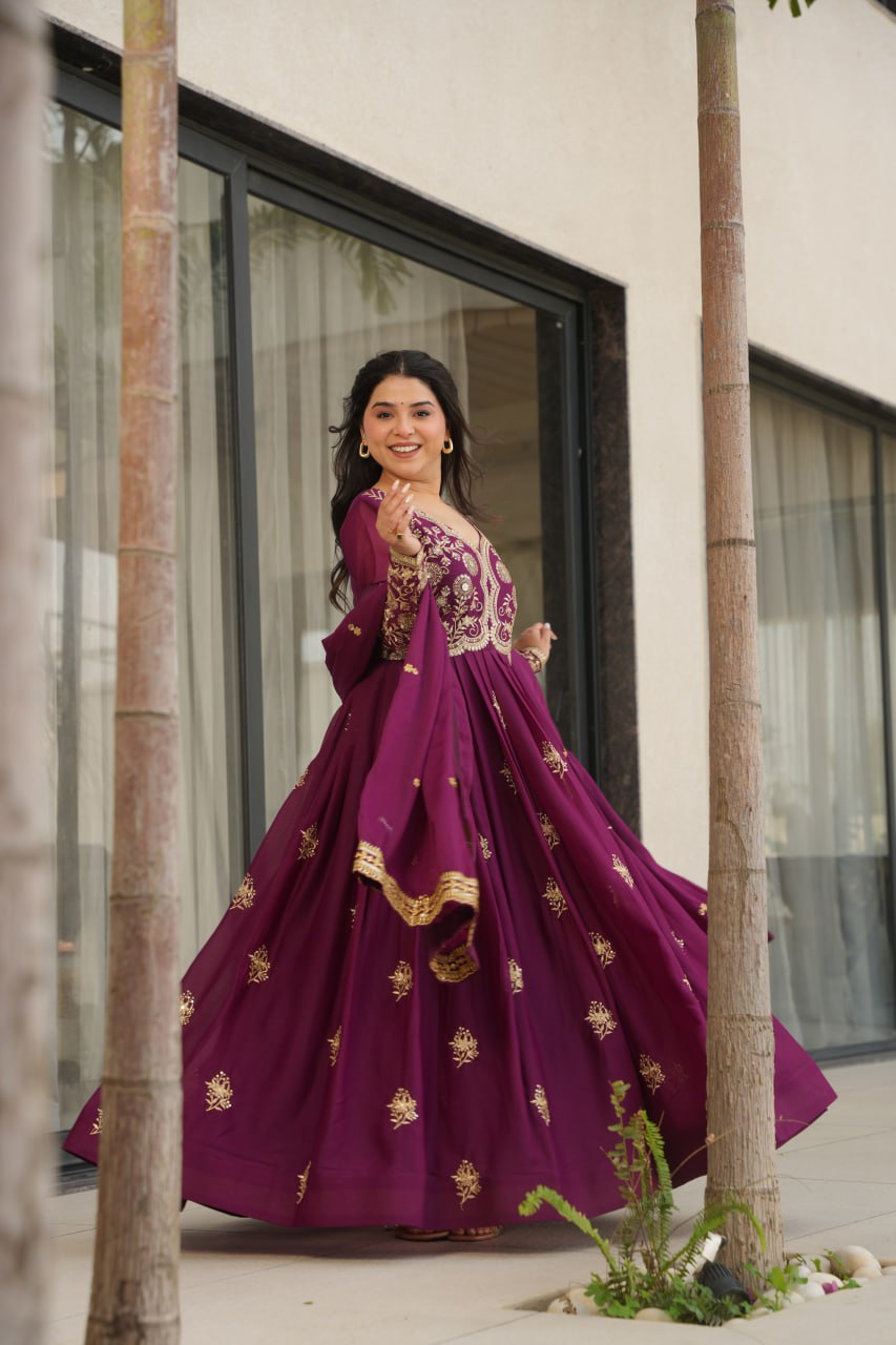 TISHYA WINE COLOUR ANARKALI SUIT SET