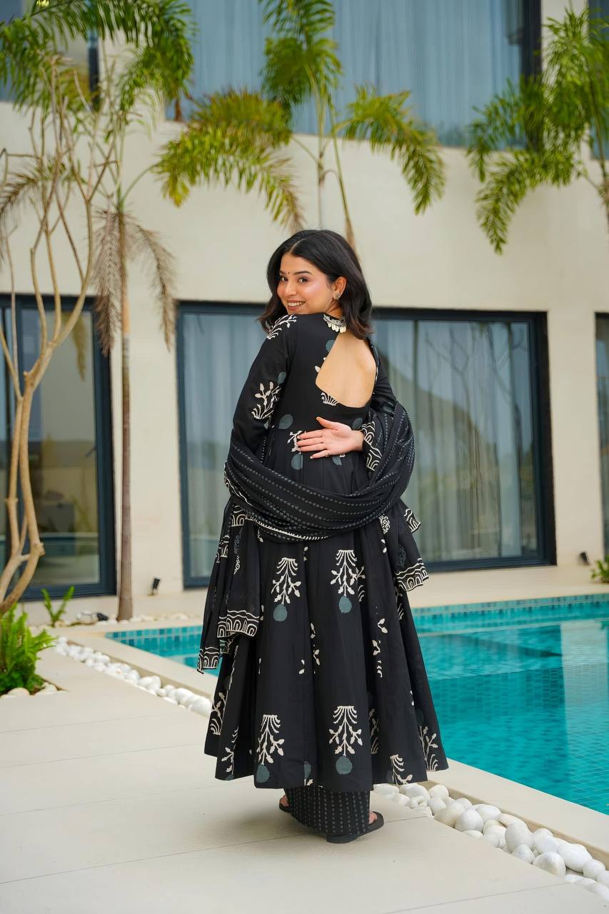 AKIRA BLACK MASLIN ANARKALI SUIT SET