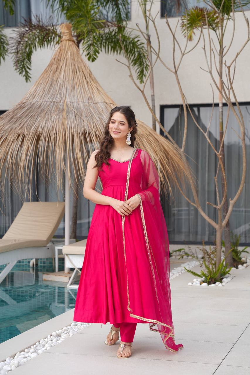 KASTURI RANI PINK ANARKALI SUIT SET