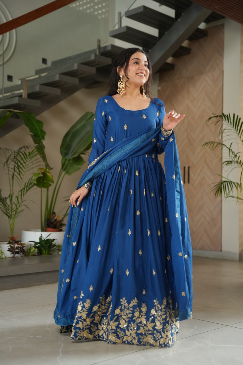 Vamika blue colour Embroidery Zari Sequins-work suit set