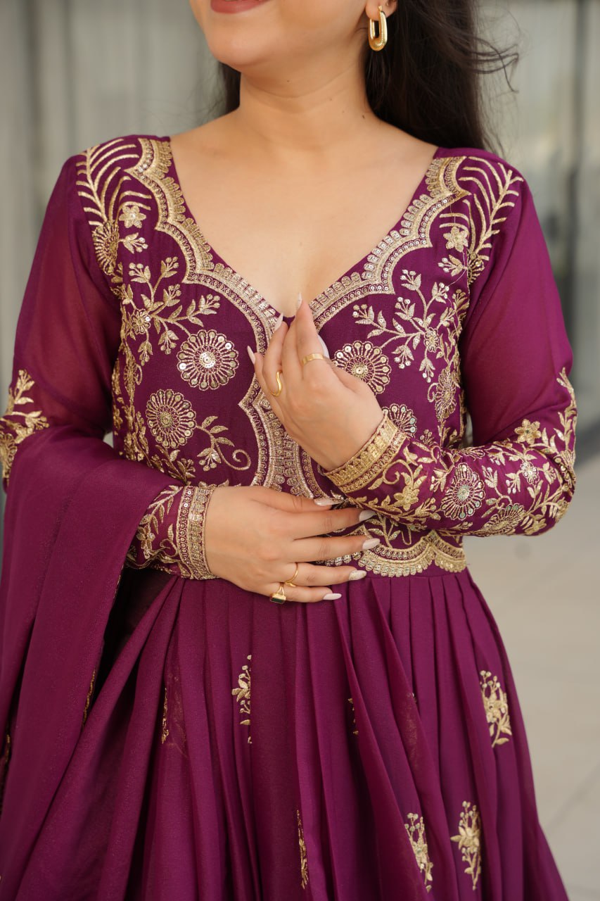 TISHYA WINE COLOUR ANARKALI SUIT SET