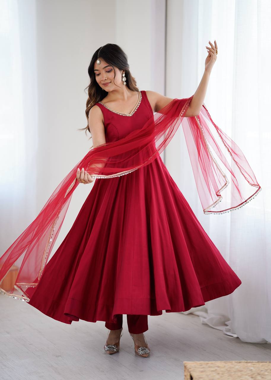 KASTURI MAROON ANARKALI SUIT SET
