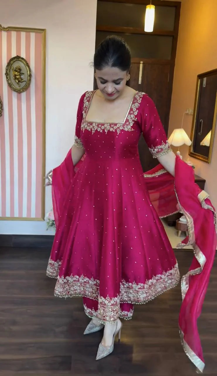 Jassica's' Embroidered Pink Heavy Vichitra Royal Elegant Suit Set