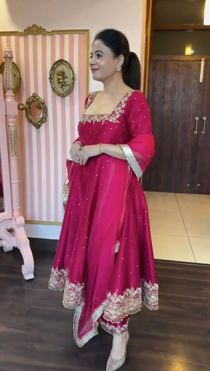 Jassica's' Embroidered Pink Heavy Vichitra Royal Elegant Suit Set
