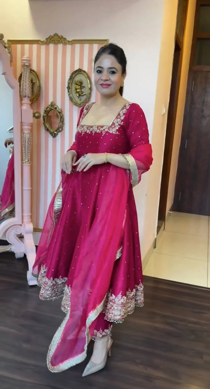Jassica's' Embroidered Pink Heavy Vichitra Royal Elegant Suit Set