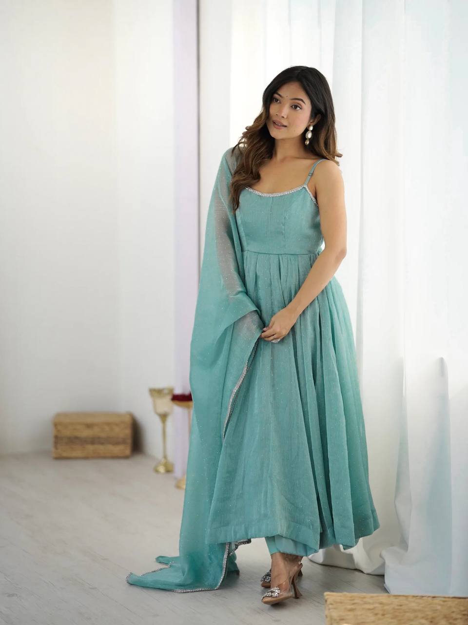 JANVI CRUNCHY SILK FABRIC WITH SIROSKI WORK SUIT SET