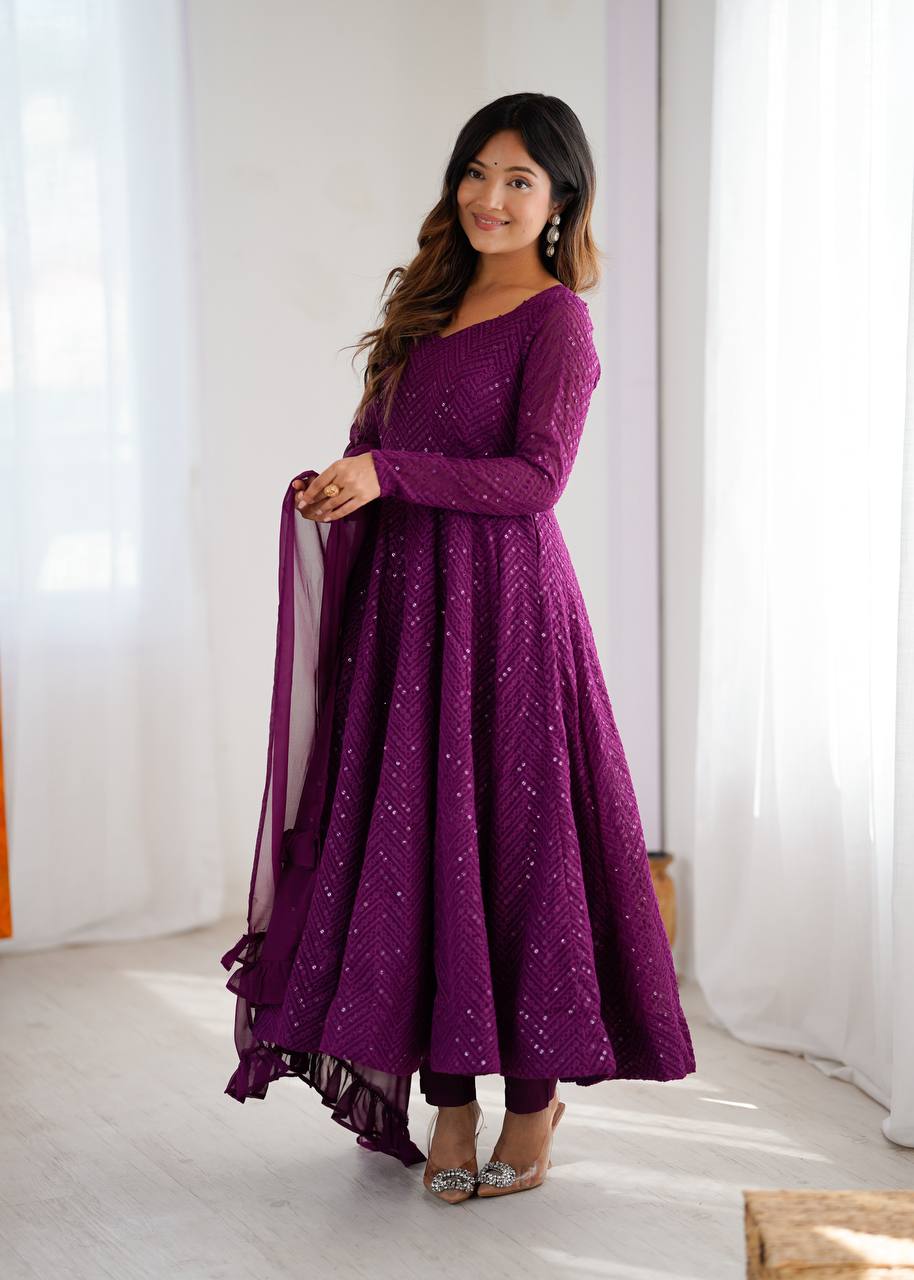 Nashita Purple Embroidery Heavy Fox Georgette Anarkali Suit Set