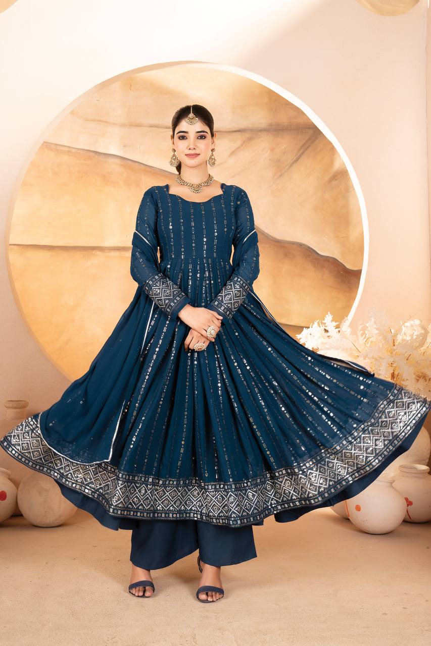 NOOR BLUE ANARKALI SUIT SET