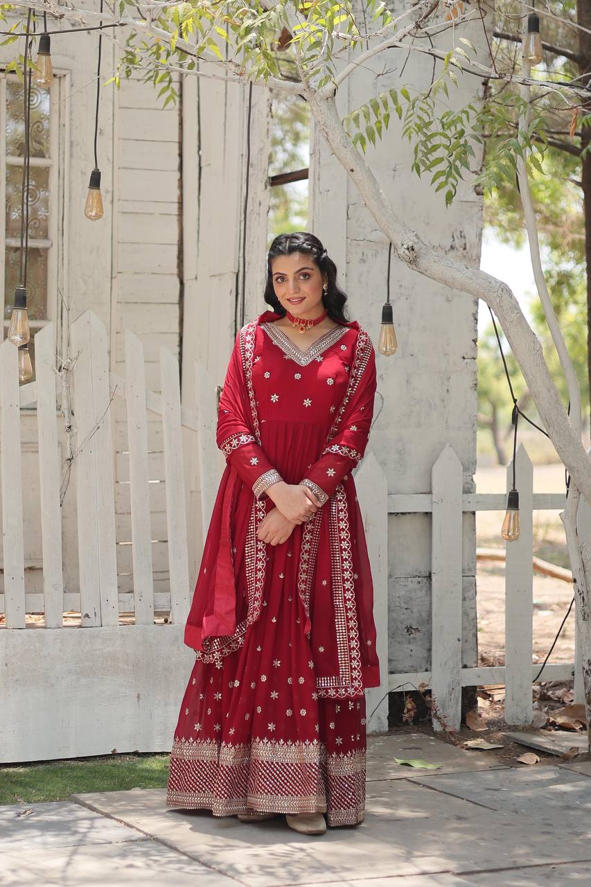 Ekantha red Embroidered suit set