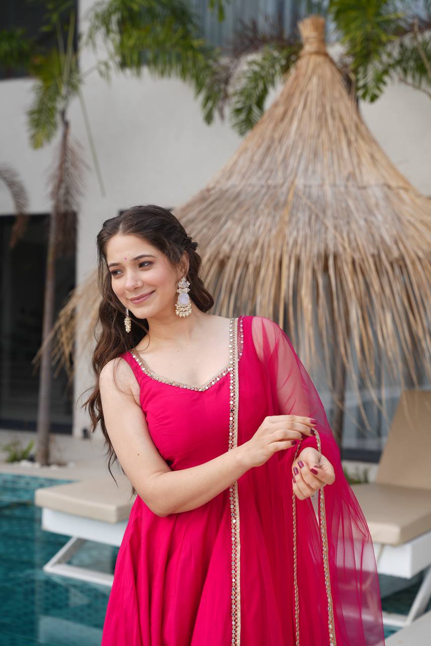 KASTURI RANI PINK ANARKALI SUIT SET