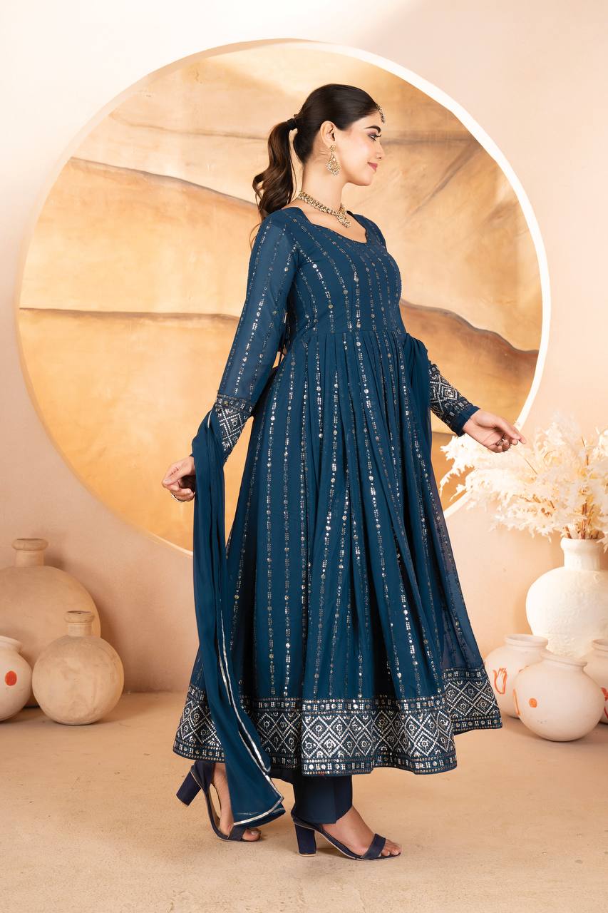NOOR BLUE ANARKALI SUIT SET