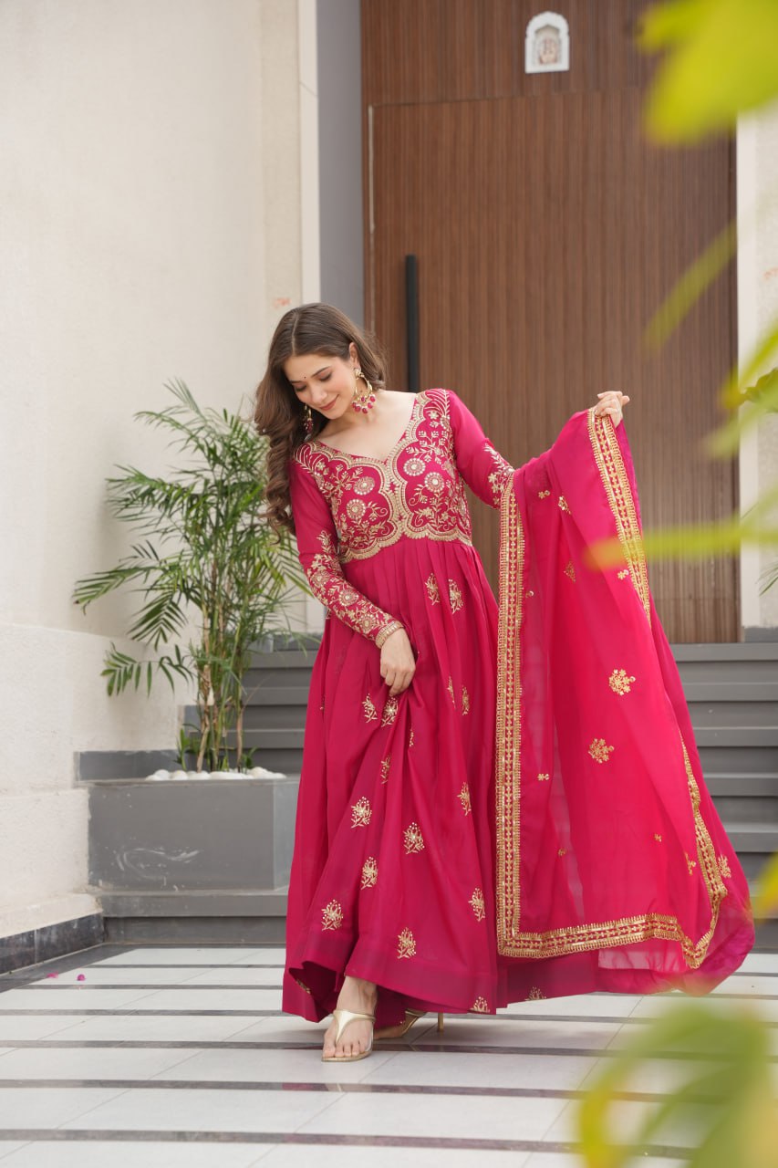 TISHYA PINK COLOUR ANARKALI SUIT SET