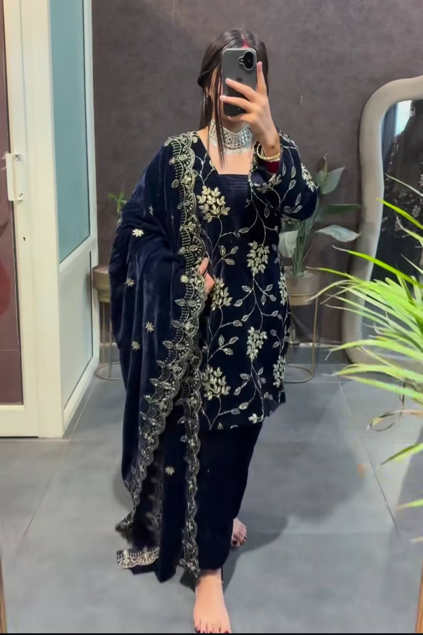 Mehrin Blue Heavy Viscose Velvet Suit Set