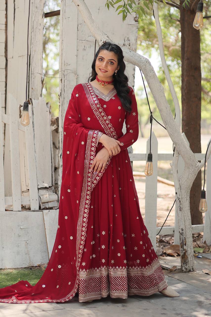 Ekantha red Embroidered suit set
