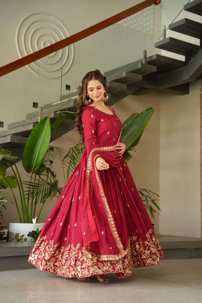 Vamika red colour Embroidery Zari Sequins-work suit set