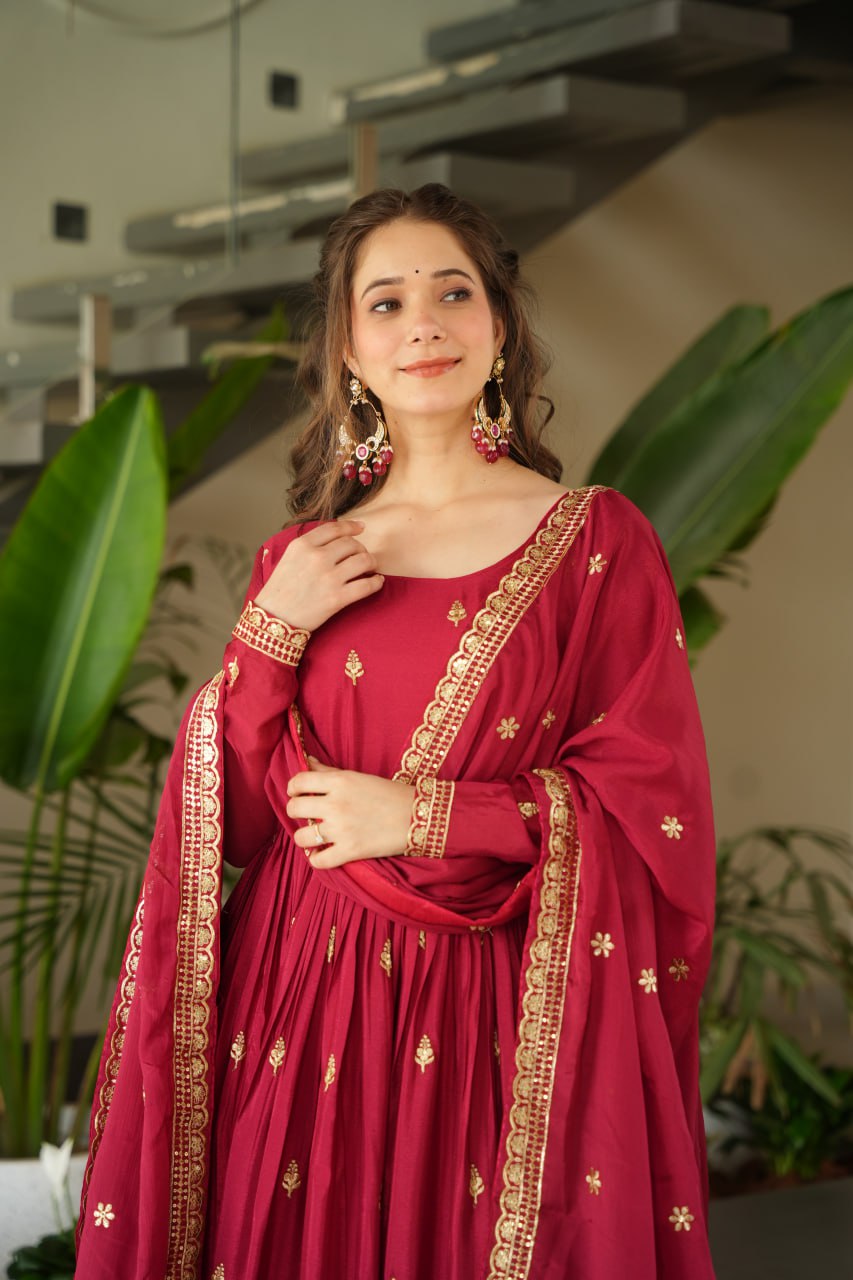 Vamika red colour Embroidery Zari Sequins-work suit set