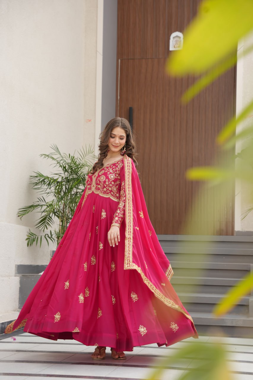 TISHYA PINK COLOUR ANARKALI SUIT SET