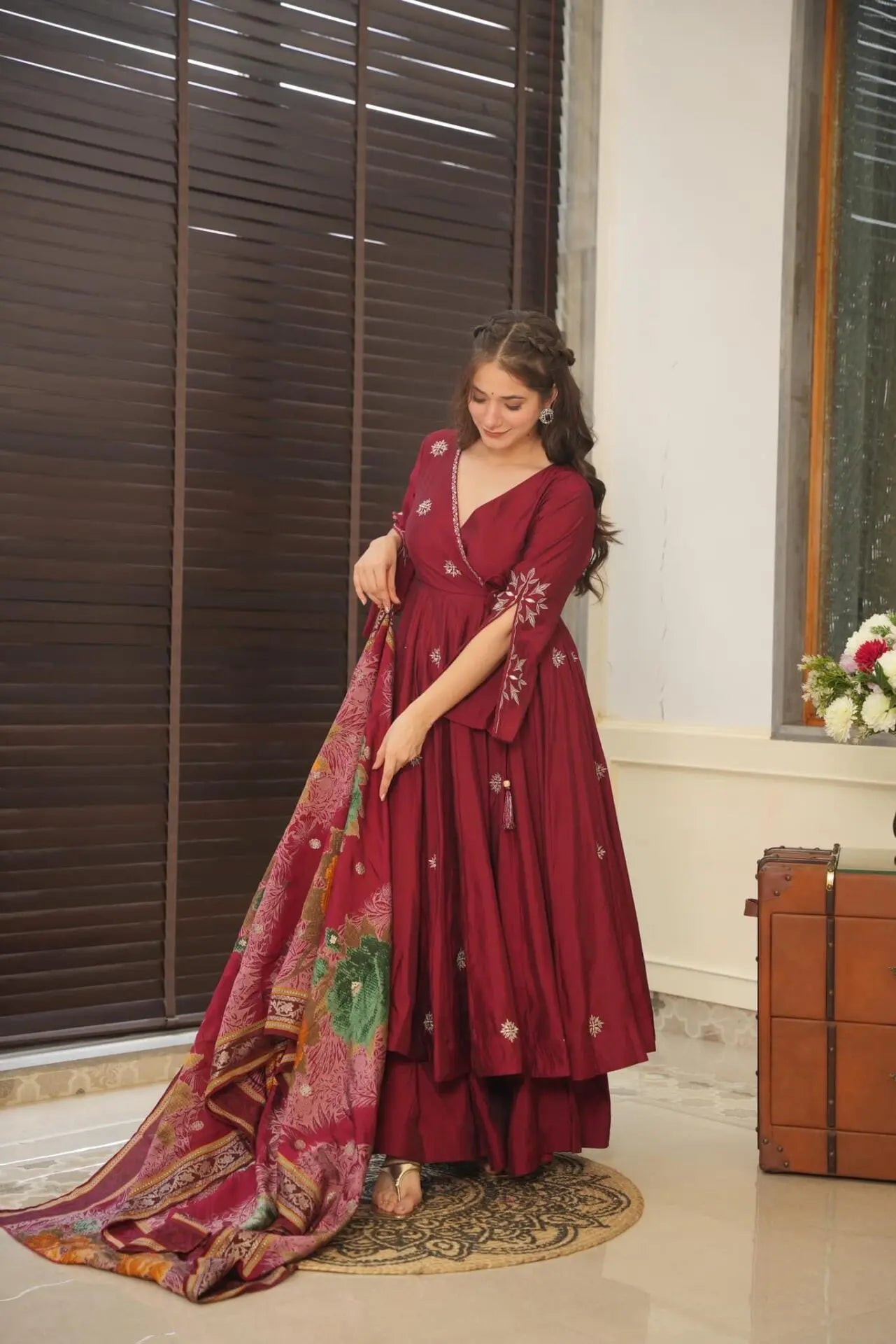 DIVINE ROMAN SILK ANARKALI STYLE PLAZZO SUIT SET