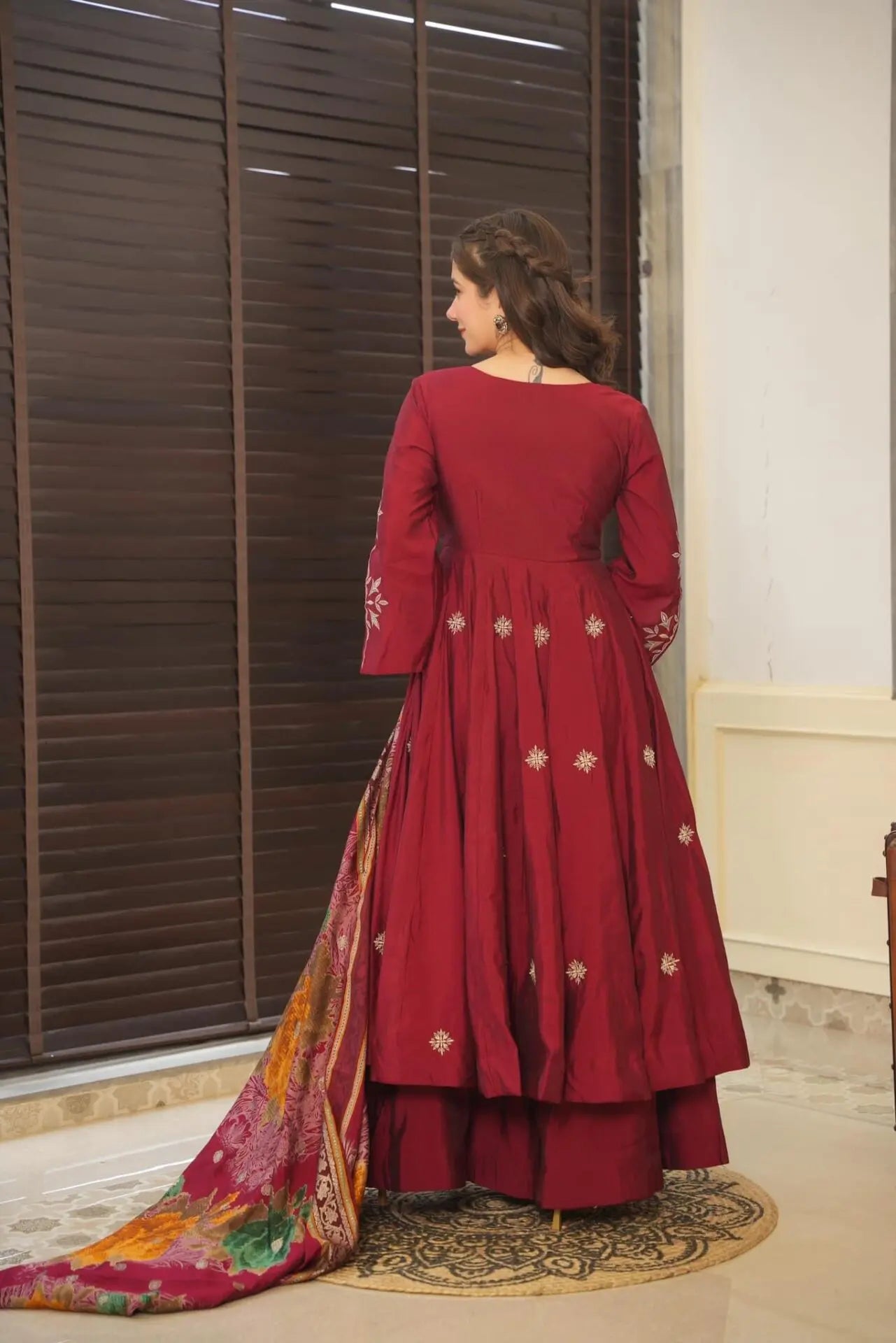 DIVINE ROMAN SILK ANARKALI STYLE PLAZZO SUIT SET