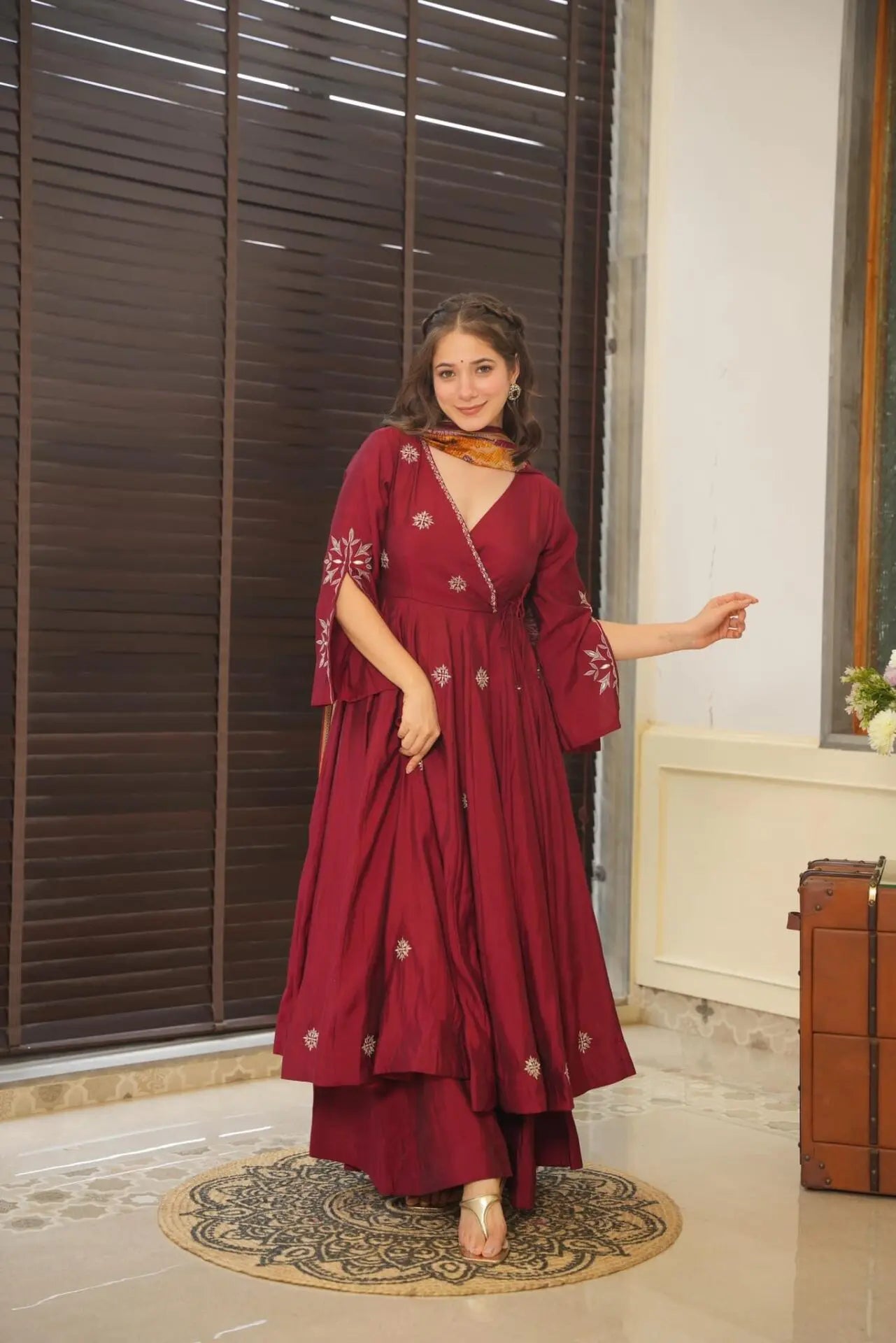 DIVINE ROMAN SILK ANARKALI STYLE PLAZZO SUIT SET