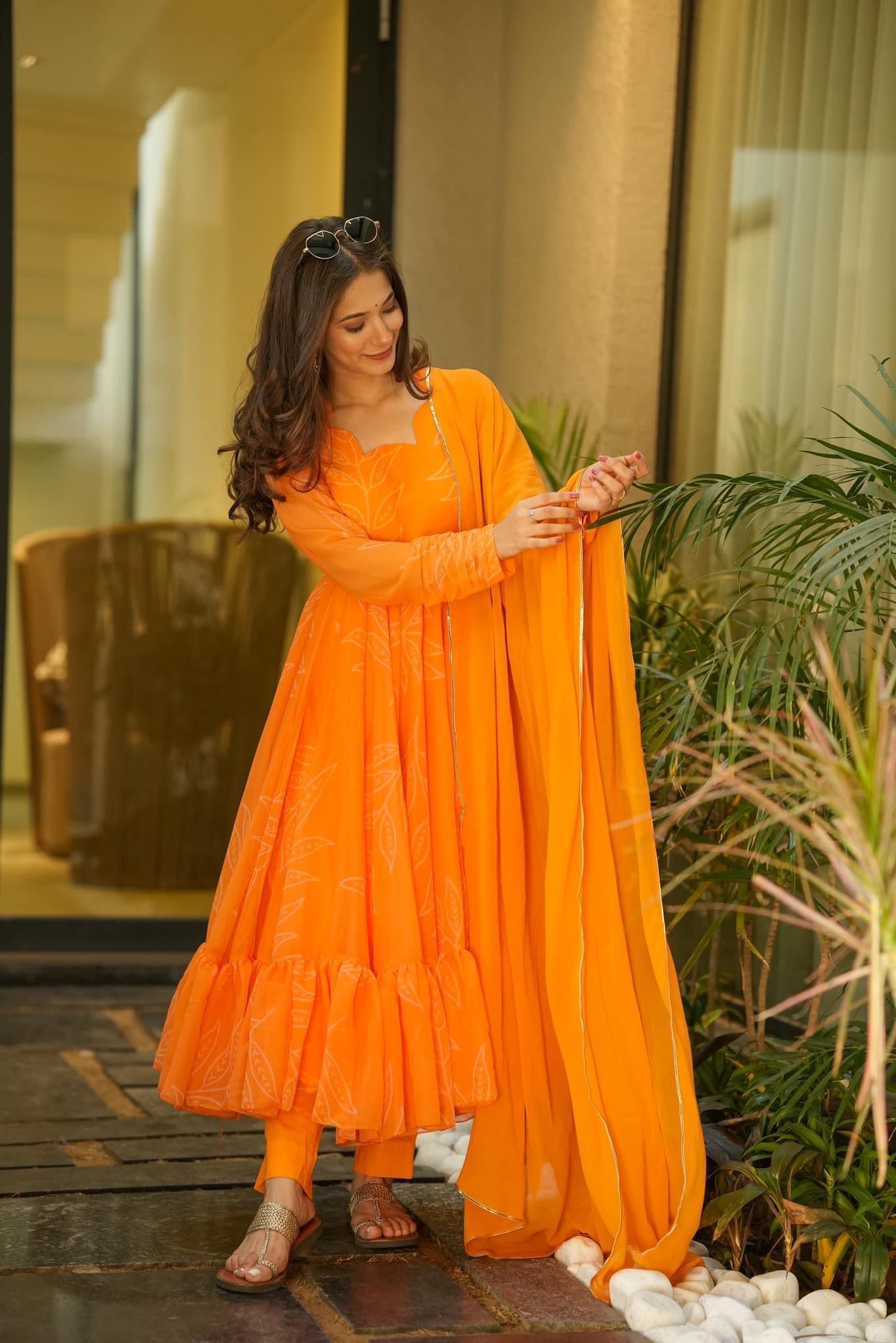 Orange colour frock suit hotsell