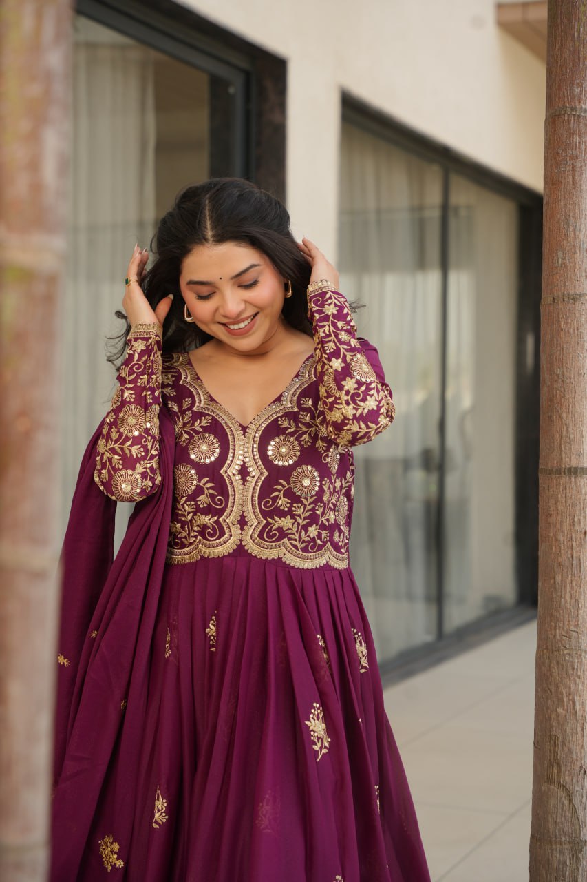 TISHYA WINE COLOUR ANARKALI SUIT SET
