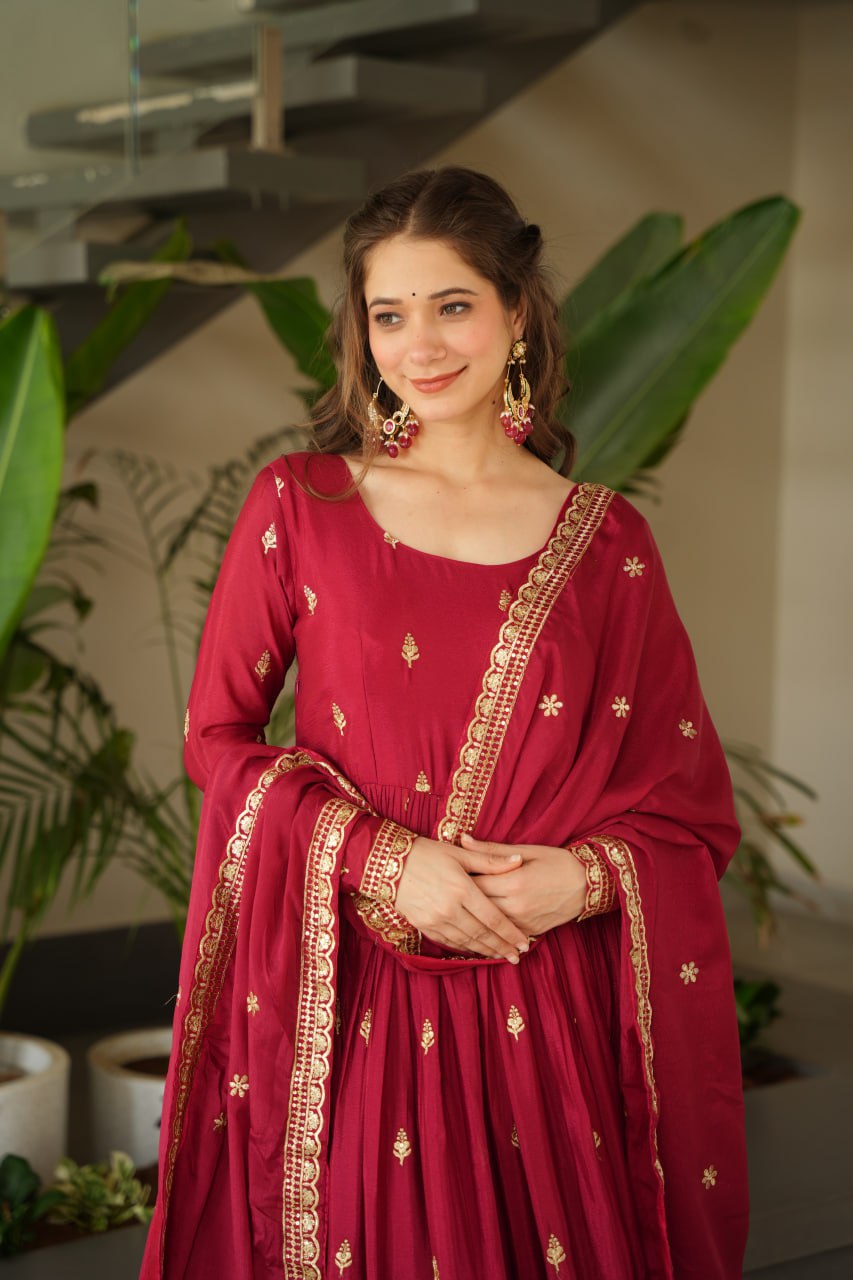 Vamika red colour Embroidery Zari Sequins-work suit set