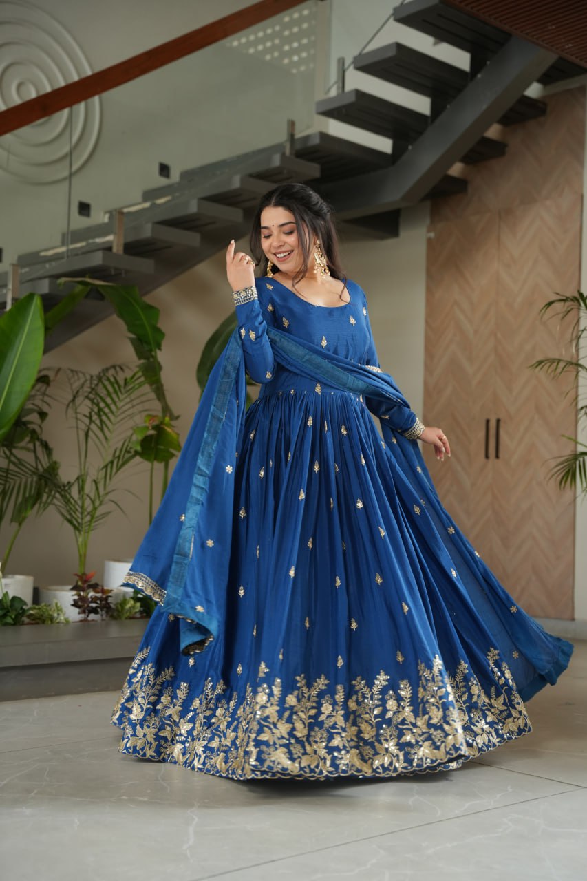 Vamika blue colour Embroidery Zari Sequins-work suit set