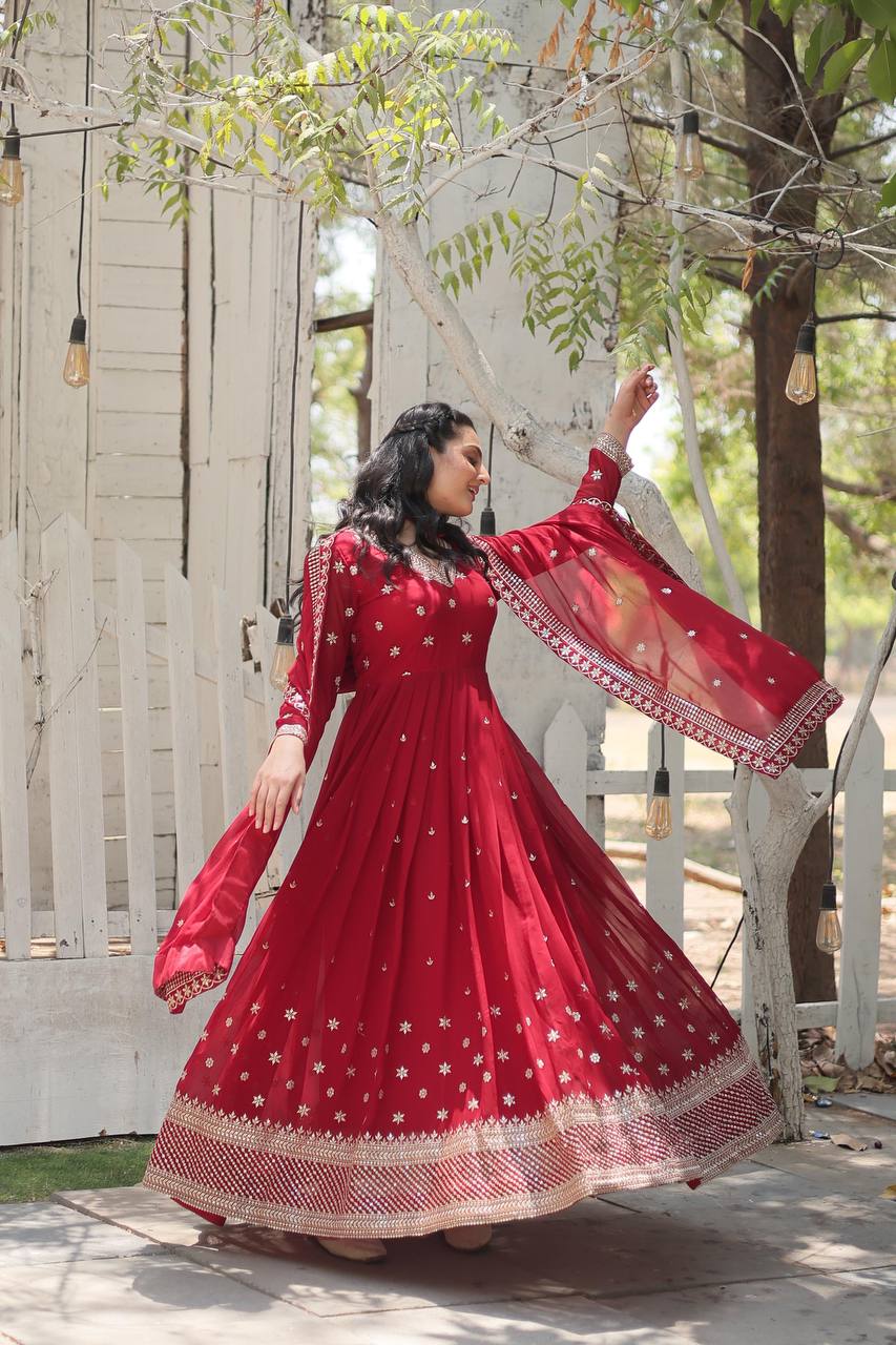 Ekantha red Embroidered suit set
