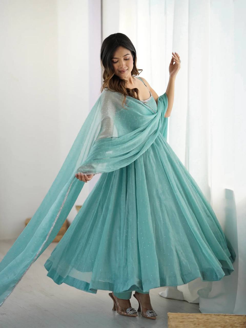 JANVI CRUNCHY SILK FABRIC WITH SIROSKI WORK SUIT SET