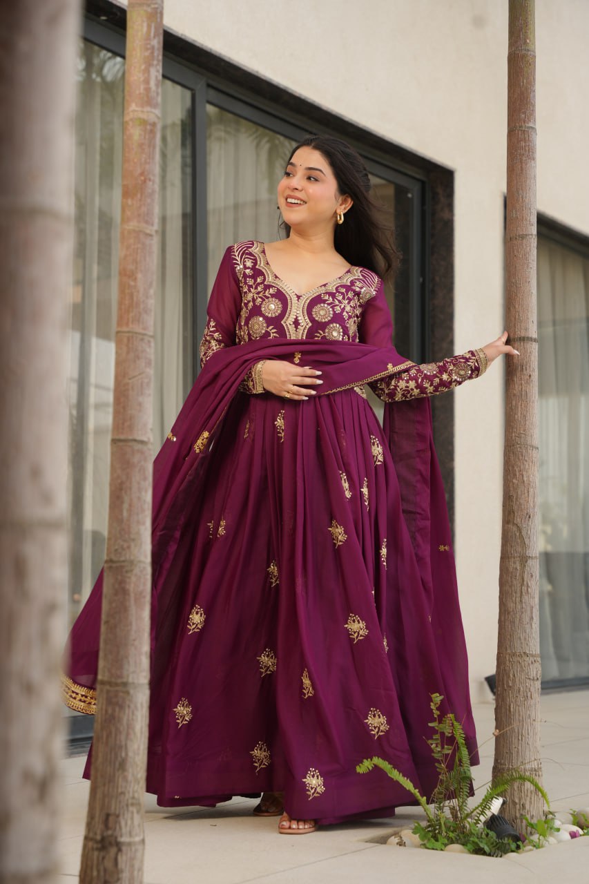 TISHYA WINE COLOUR ANARKALI SUIT SET