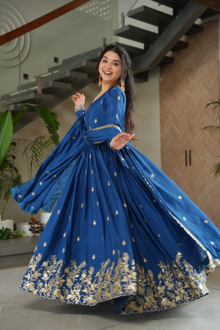 Vamika blue colour Embroidery Zari Sequins-work suit set
