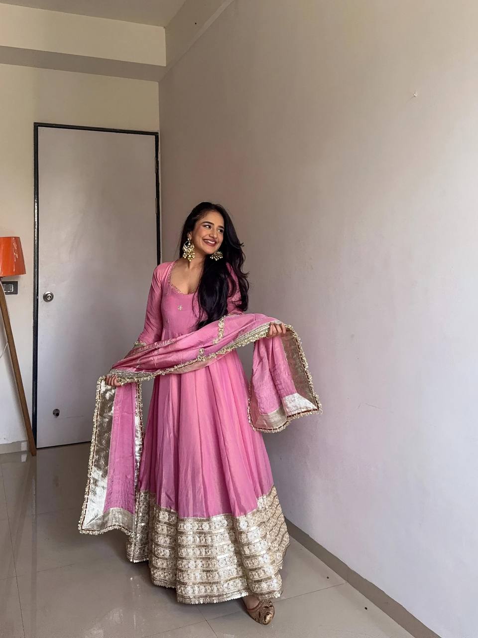 NEHA'S PINK COLOUR TRENDING ANARKALI SUIT SET