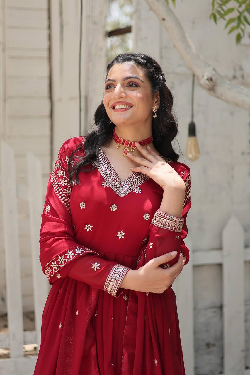 Ekantha red Embroidered suit set